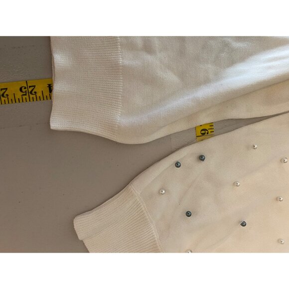 Roz & Ali Embellished Ivory Cardigan Sweater Faux Pearl Detail 3X - Picture 11 of 11